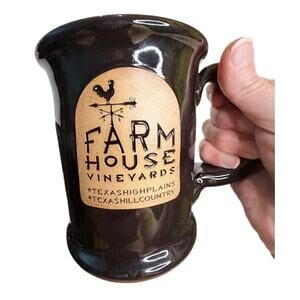 Farm House Vineyards Black Coffee Mug Sunset Hill Stoneware Hill Country Wine